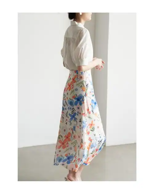 法式复古油画碎花半身裙小个子夏女高腰a字中长款印花半裙夏季 - 17网