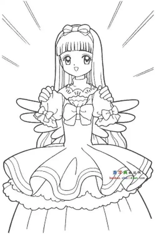 闪着光环的美少女简笔画