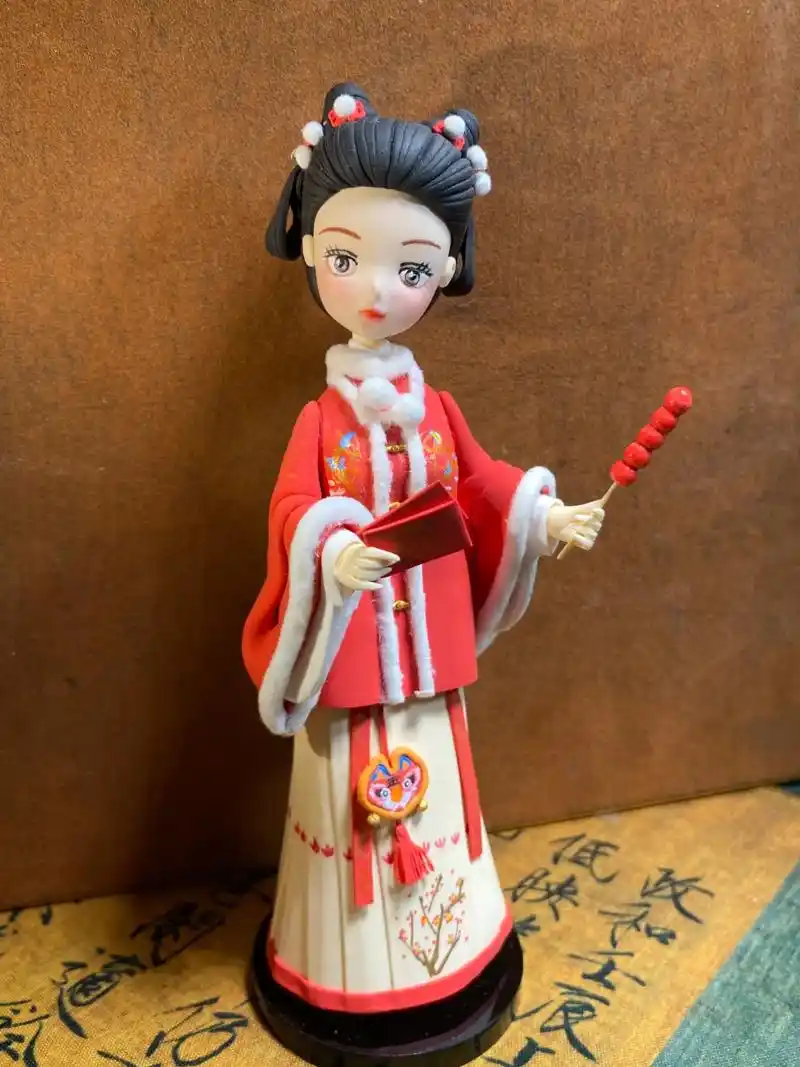 超轻黏土娃娃古风立娃明制汉服春节冬装.#捏泥人 #手工 #粘 - 抖音