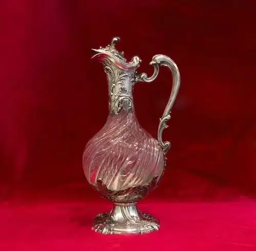 18501880年代法国制拿破仑三世时期纯银水晶制鹅颈壶