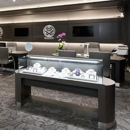 定制珠宝店珠宝展示柜钻石首饰中岛柜带灯木质接待台时尚珠宝展柜