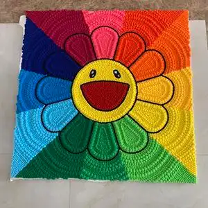 村上隆太阳花毛球壁挂装饰画地毯成品1米宽