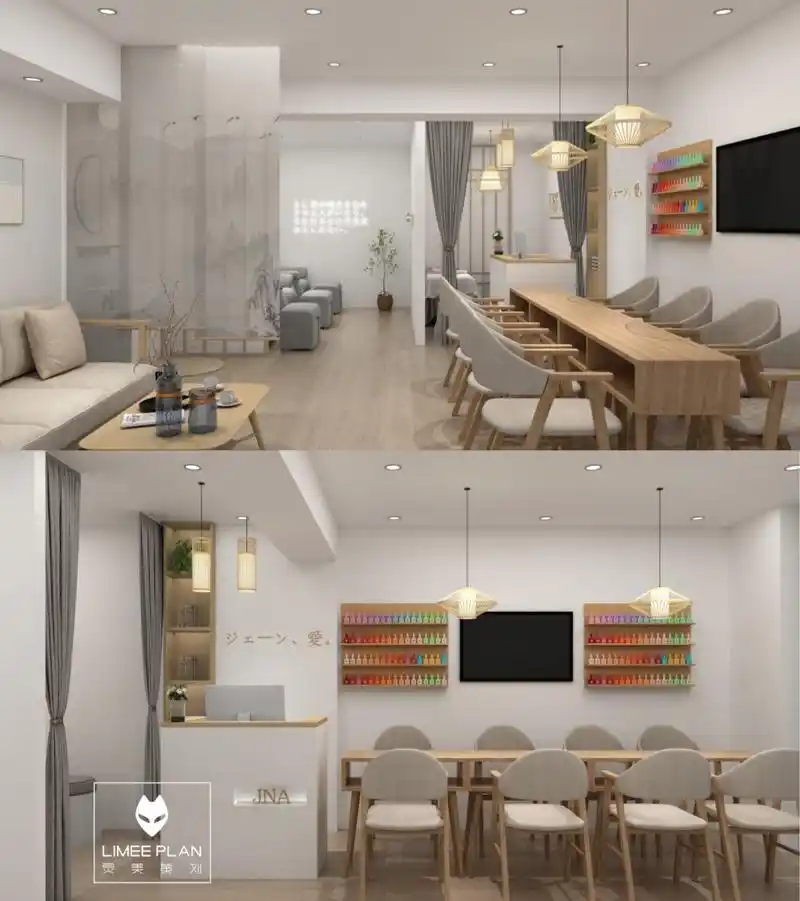 30㎡日式简约美甲美睫纹绣店装修设计 美甲店装修设计案例 品牌店名