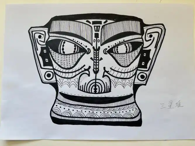 线描文物三星堆民族画