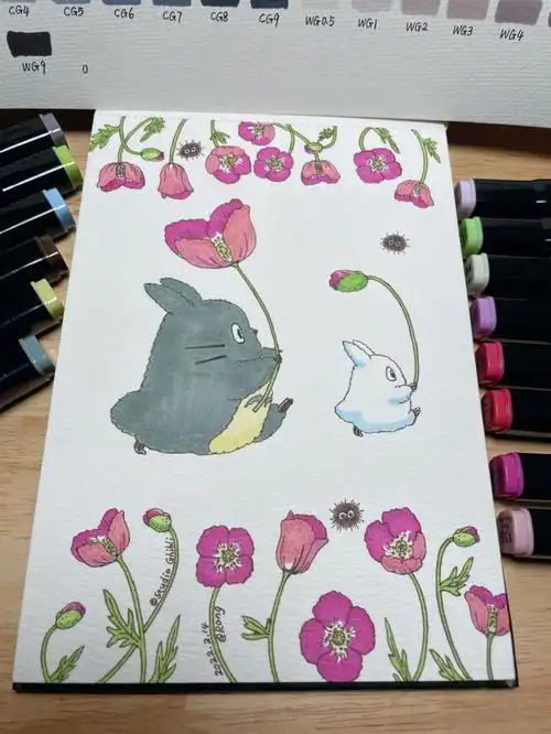 day6马克笔手绘龙猫附扫描线稿