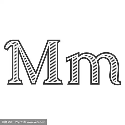 字体纹身雕刻字母m与阴影