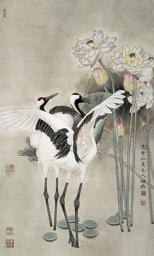 窦申清画作《仙鹤丽影》