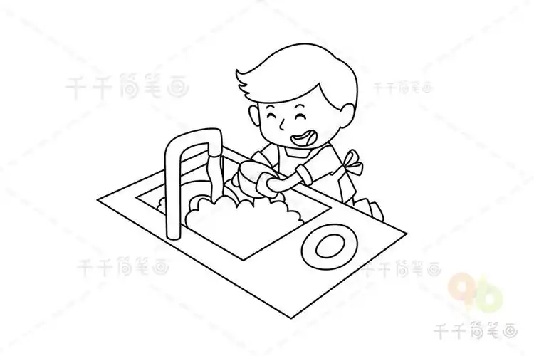 小朋友洗碗简笔画_情景故事