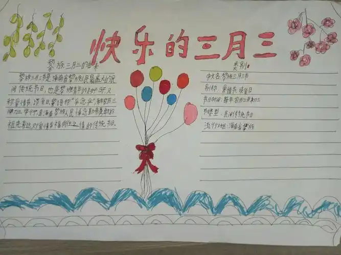 感恩三月情暖花开手抄报 三月三手抄报