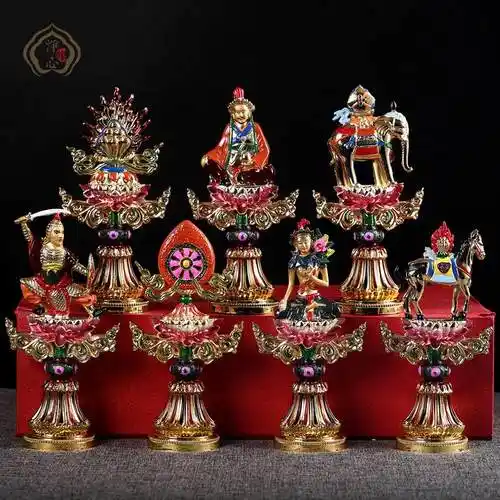 佛教用品/密宗供品/彩绘七政宝 铜 轮王七珍 七宝 精美鎏金_不打折