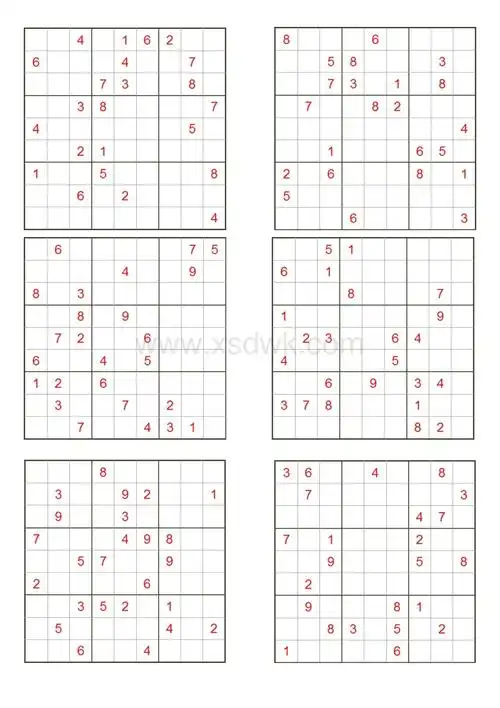 九宫格数独题目打印版无答案doc