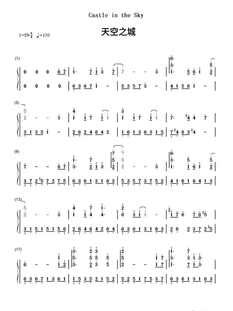《天空之城》钢琴谱.#钢琴简谱 #0基础学钢琴 #钢琴即兴伴 - 抖音