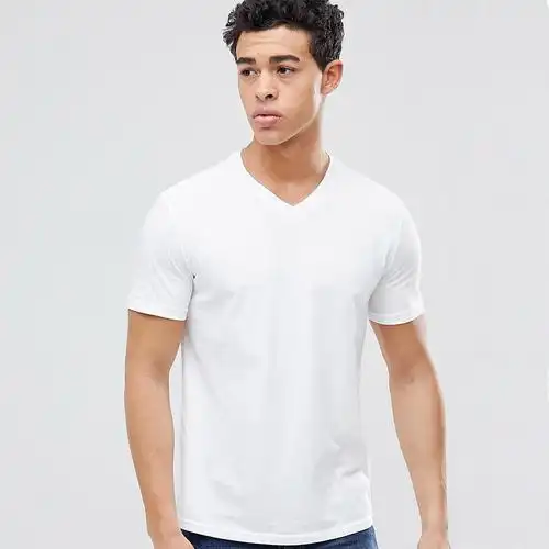 v领t恤短袖纯白色男士宽松半袖体恤