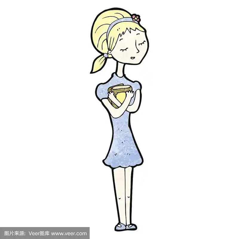 卡通瘦骨嶙峋的女孩与书