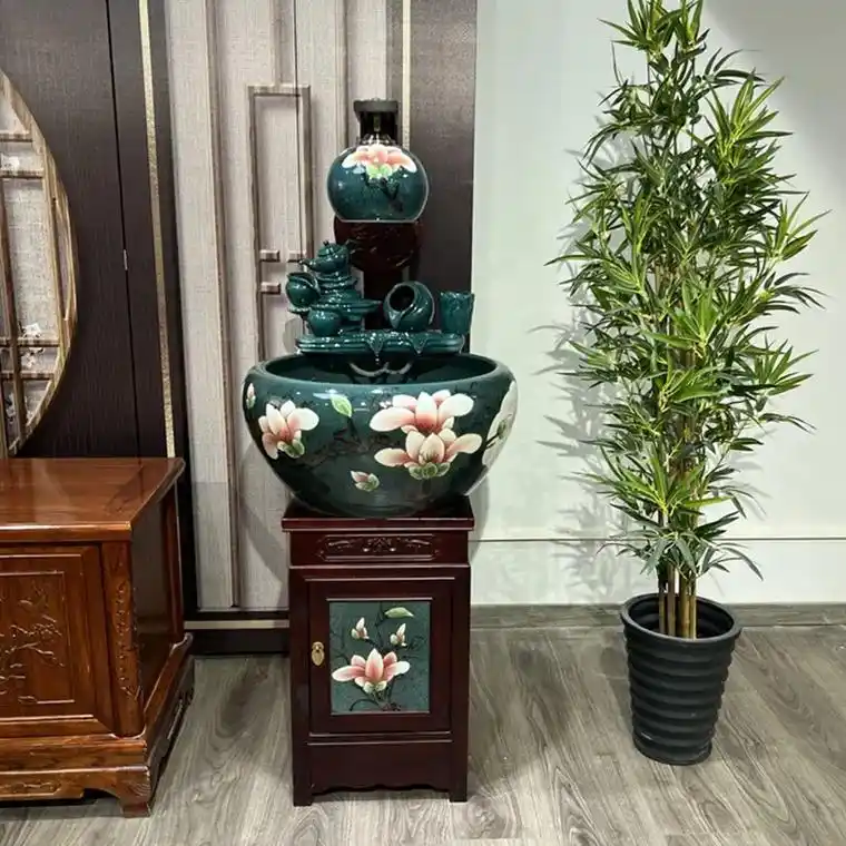 陶瓷鱼缸网红爆款玉兰花流水加湿循环过滤喷水客厅家用摆放 - 抖音