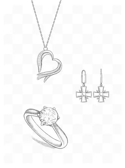 手绘插画珠宝首饰项链耳环钻石戒指 i>线 /i> i> i>稿 /i> /i>素描