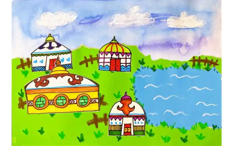 中国草原上的蒙古包创意美术