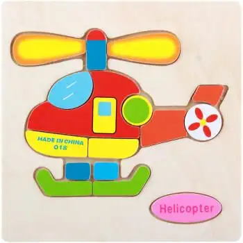 启智力幼儿木制玩具 卡通动物交通立体拼图3d立体木质拼图拼板 直升机