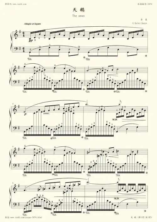 钢琴谱 - 天鹅 带指法
