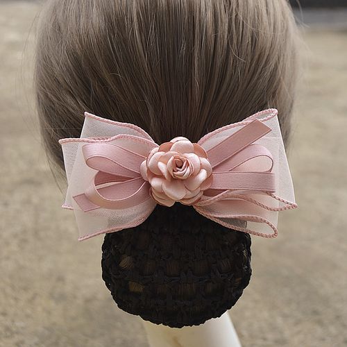 新款花朵工作头花职业发卡职员蝴蝶结发夹上班发网护士网兜头饰品