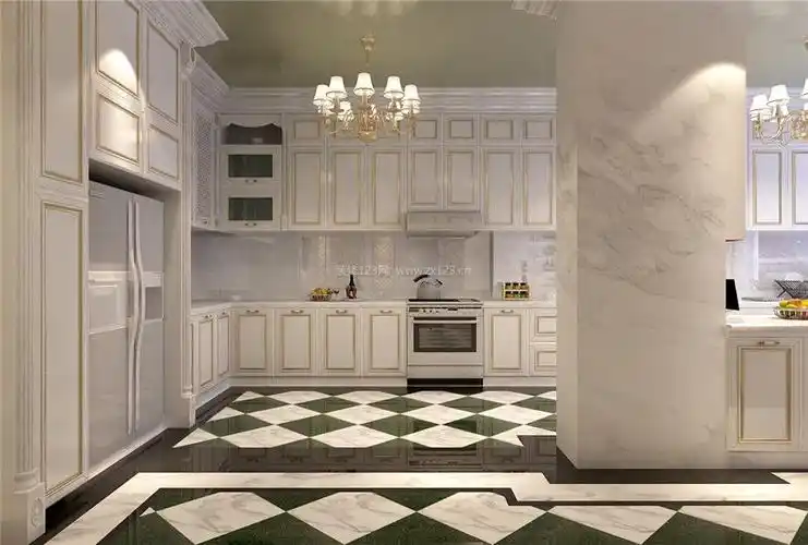 2018欧式别墅厨房地板砖颜色装修效果图片