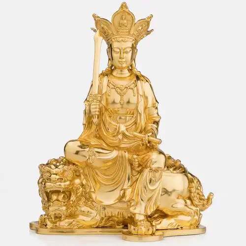 台湾盛凡文殊菩萨佛像贴金拿剑文殊普萨华严三摆件