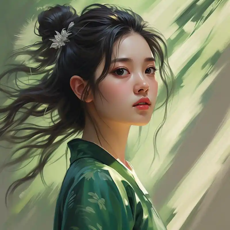 治愈系绿色油画风女生头像95