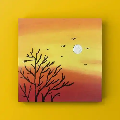 油画棒16新手随手画夕阳附步骤