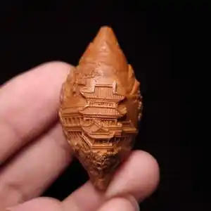 舟山心境【章其林风景山水园林】苏纯手工橄榄核雕文玩单籽长手串