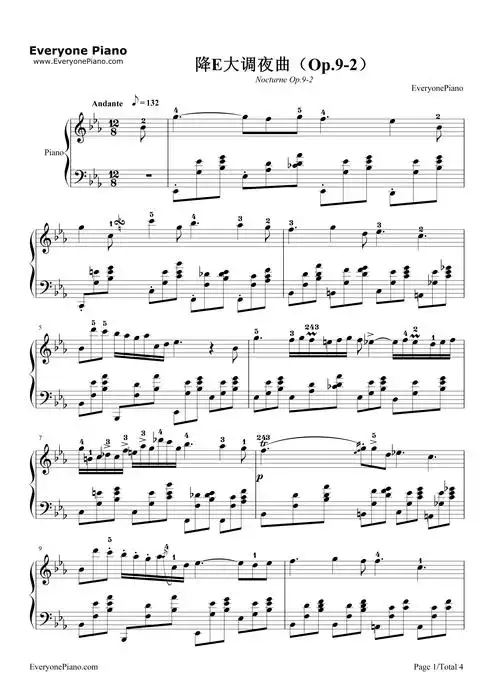 降e大调夜曲肖邦五线谱预览1