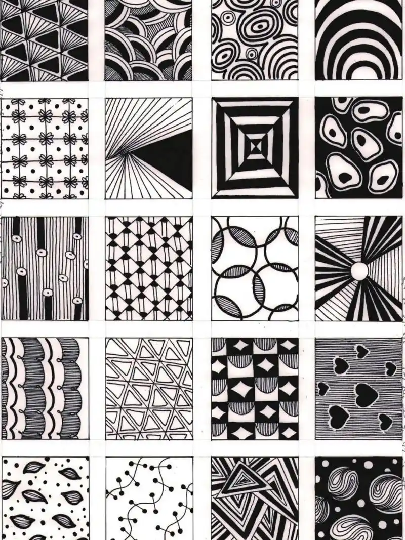 黑白线描-万物皆可元素 装饰元素练习 运用不同的点,线,面形式进行