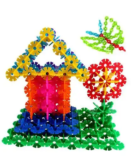 中号加厚雪花片12色塑料积木儿童益智玩具拼插拼装宝宝教具桶装