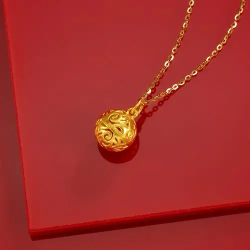 六桂福珠宝 玲珑球 黄金项链3d硬金999足金项链吊坠锁骨链套链女