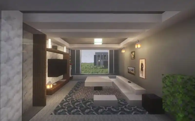 的世界】教你如何在minecraft里建造出后现代装修风格的客厅_我的世界