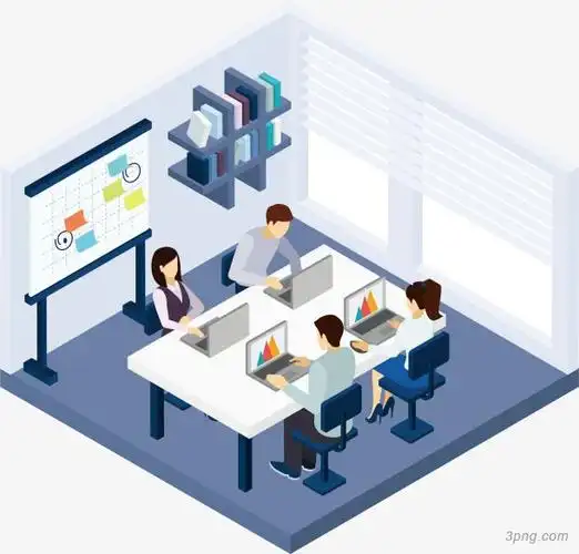 办公室场景矢量图png素材透明免抠图片-卡通手绘