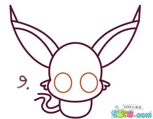 卡通太阳伊布神奇宝贝简笔画步骤教程