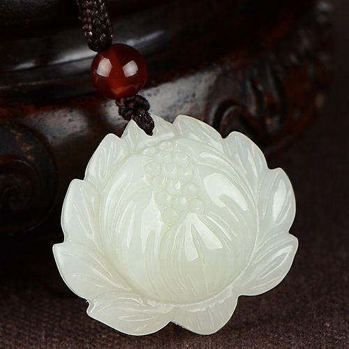 晗遐和田玉莲花吊坠 玉石白玉莲花玉坠挂坠 男女玉佩项链吊坠 佩项链
