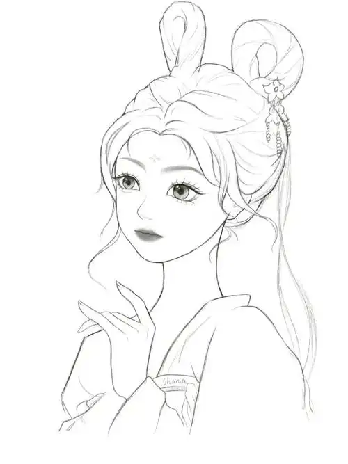 线稿临摹25100古风温柔少女