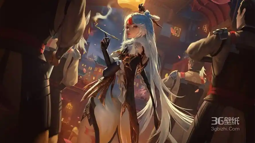 古风美女壁纸,手拿烟斗长白发的动漫女生1