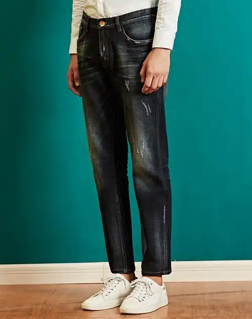 青色时尚百搭个性牛仔裤