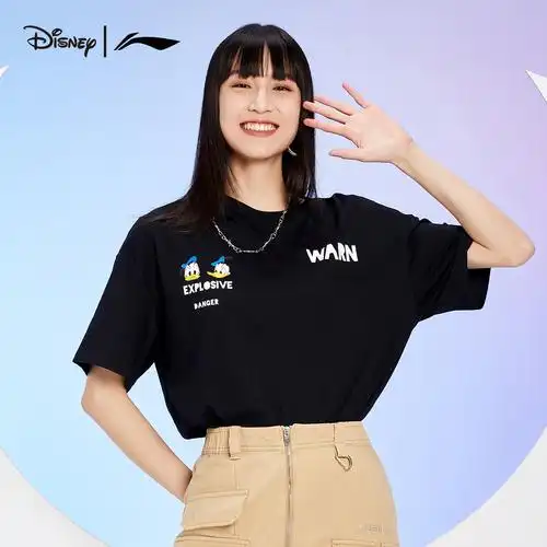 李宁短袖女夏季新款迪士尼联名印花体恤休闲宽松半袖运动t恤女装