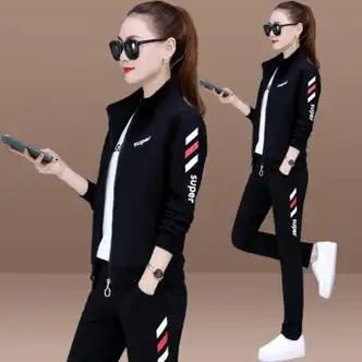 衣捷路 品牌休闲运动服套装女三件套春秋季新款时尚大码宽松长袖跑步