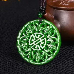 和田玉蝙蝠镂空吊坠白玉五福献寿挂件项链菠菜绿碧玉福寿如意玉佩