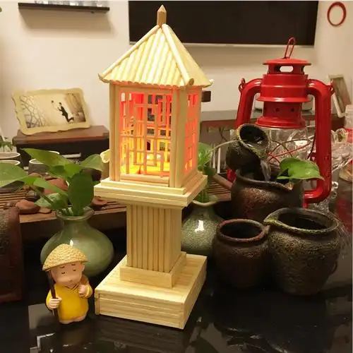手工艺品一次性筷子手工制制作亮灯灯塔模型摆件竹编
