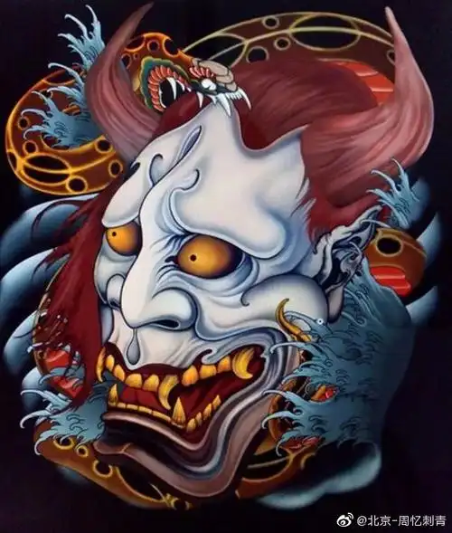 纹身作品推荐分享日式般若手稿,色彩鲜明,图案个性#般若纹身##彩色