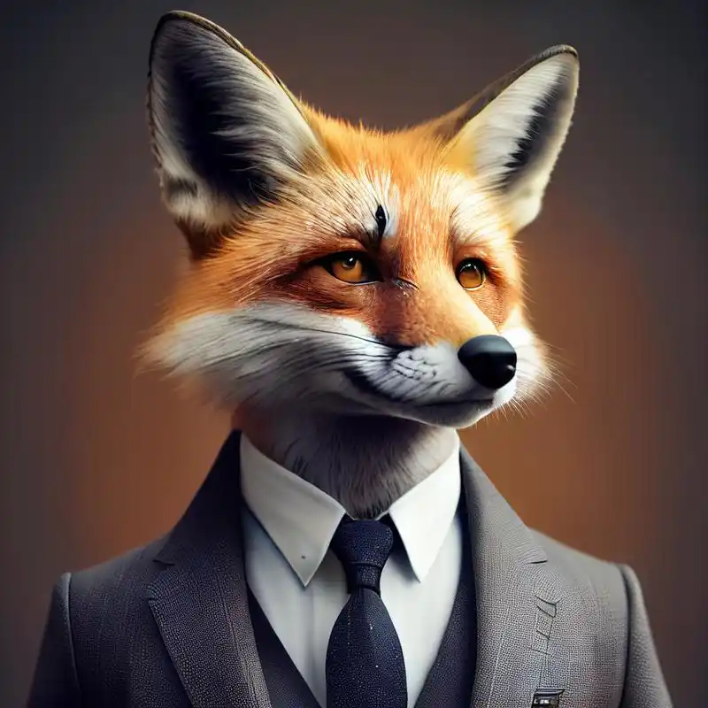 拟人化的狐狸穿着西装,逼真,戏剧性的灯光,正面肖像,视图4k#百度ai