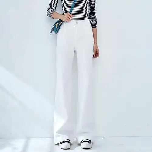 白色直筒牛仔裤女高腰宽松垂感天丝阔腿长裤春夏薄款显瘦纯白裤子