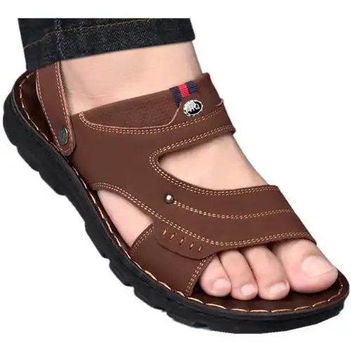 环球夏季新款皮凉鞋男真皮牛皮百搭厚底休闲沙滩鞋防滑两穿凉拖鞋