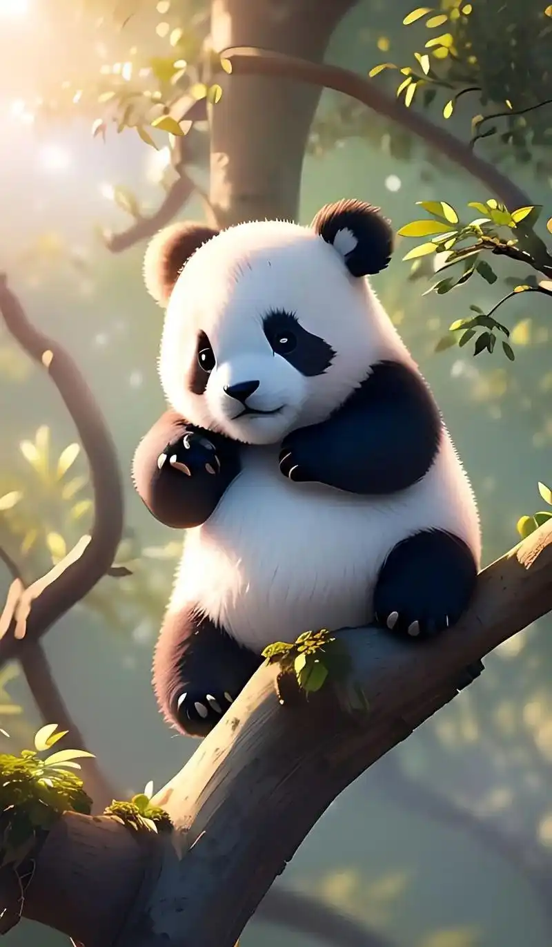 熊猫壁纸.竹林深处,熊猫慵懒地趴在树上,它的表情仿佛在诉说着 - 抖音