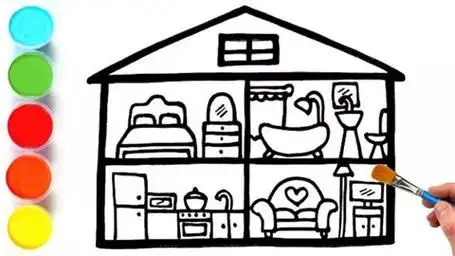 画一座漂亮的房子,儿童卡通建筑物简笔画,涂完色好漂亮